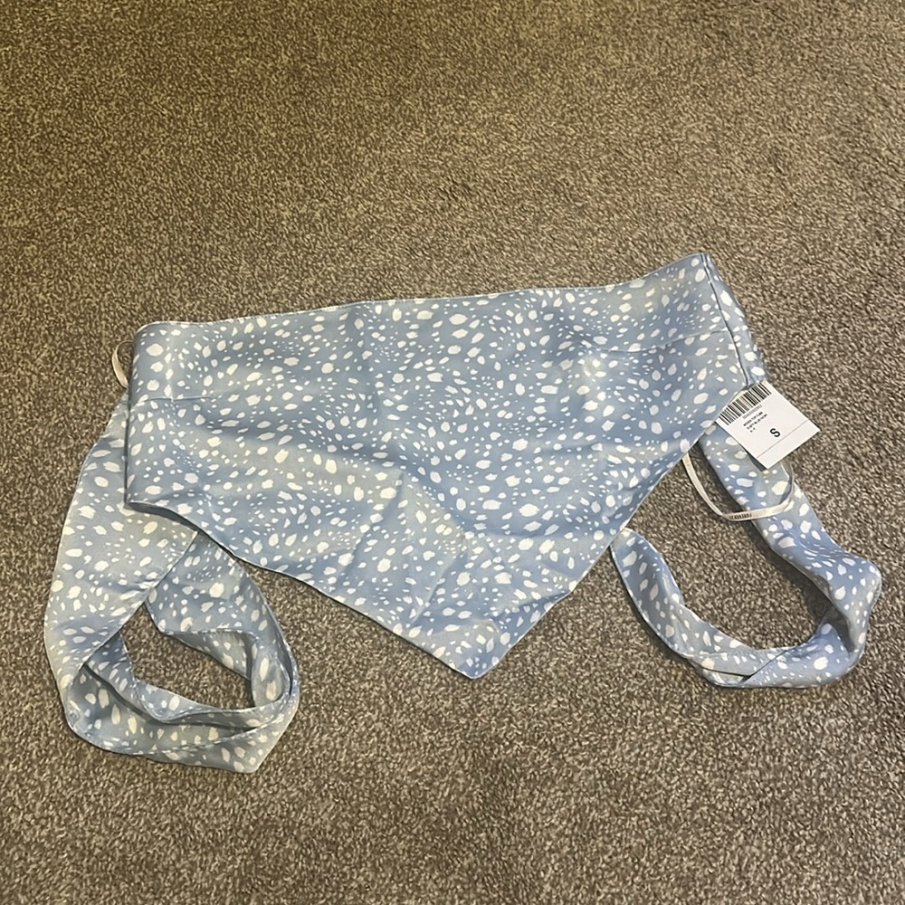 Forever 21 Dusty Blue Ivory Spotted Satin Scarf Crop Top Open Back Bow Tie Small - Picture 4 of 4